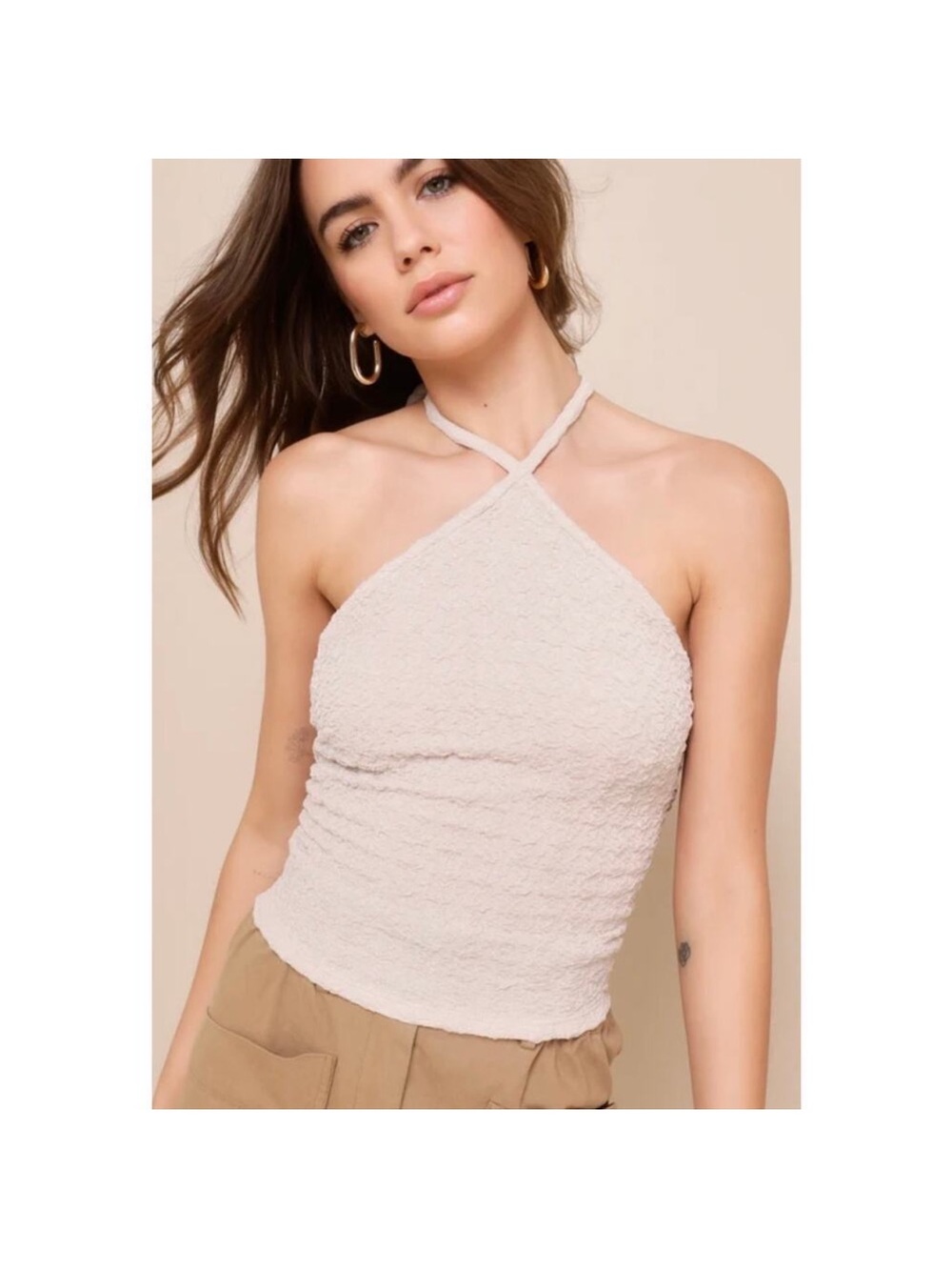 Lulu's Cream Textured Halter Camisole medium